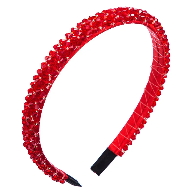 

Elegant Baroque Colorful Rhinestone Headband for Woman Hand Made Crystal Beaded Thin Side Hairband Girls Party Hair Accessories
