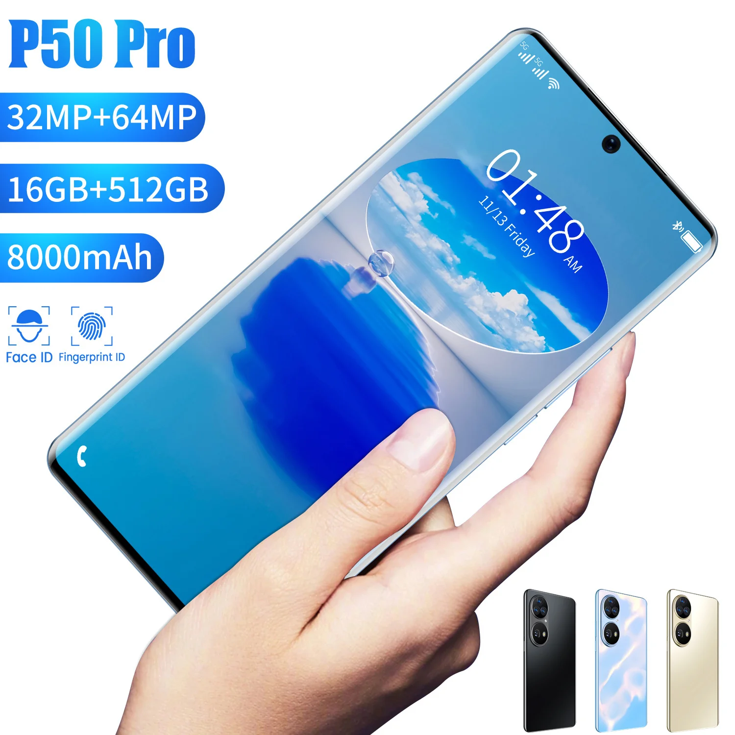 

Newest Hauwei P50 Pro Smartphone 7.3Inch 8000mAh Battery 512G Mobilephone 32MP+64MP HD Camera Hot 5G Telephone Android11 Global