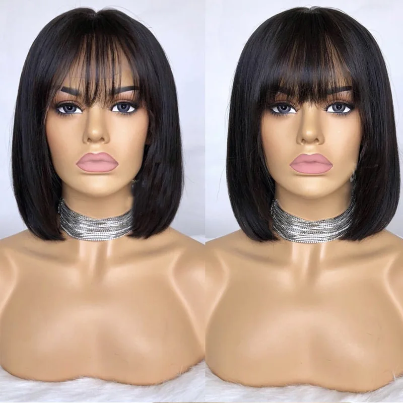 LUFFYHAIR стрижка Боб 13X6 кружевные передние короткие парики из человеческих волос с челкой предварительно сорванные бразильские Реми прямые волосы для женщин