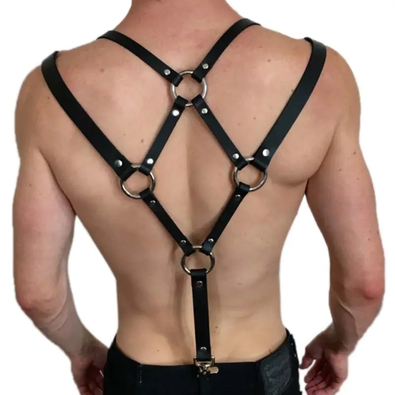 

Mens Leather Half Harness Suspenders Belt Punk Adjustable Body Chest Strap Cosplay Costumes