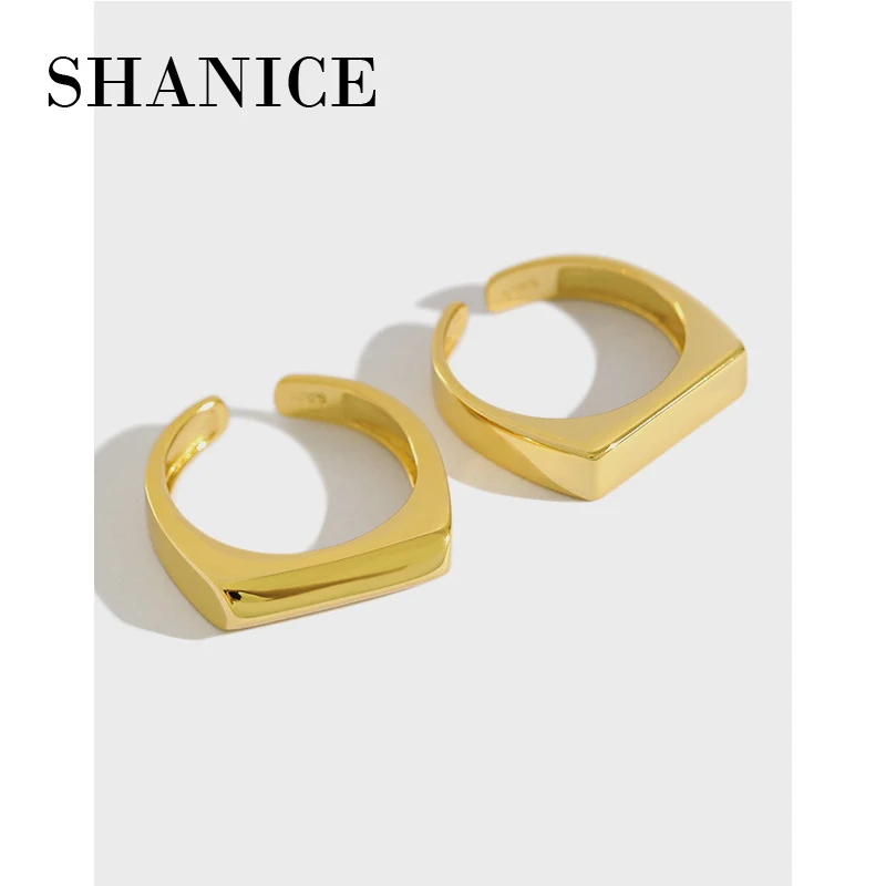 

SHANICE 925 Sterling Silver Open Ring INS Minimalist Geometric Rectangular Smooth Face Ring 2019 Punk Fashion Jewelry Accessory