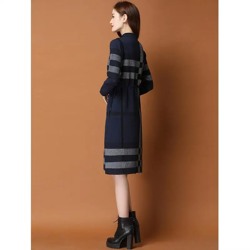 Женское Повседневное трикотажное платье-свитер клетчатый пуловер составного