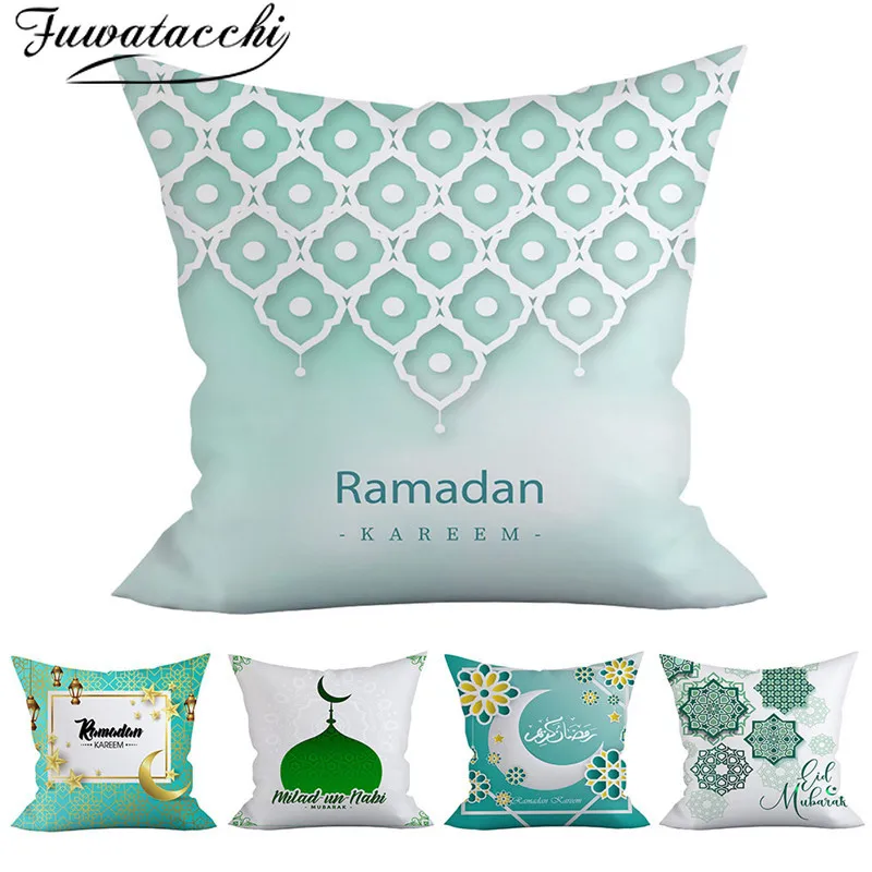 

Fuwatacchi Happy Muharram Pillow Cover Dark Green Style Cushion Cover Printed Throw Pillowcase for Sofa Decorative New