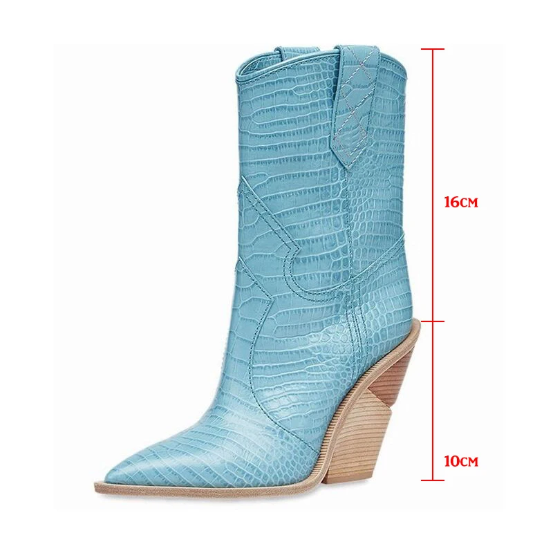 Женские ковбойские ботильоны с рельефным тиснением Черные из микрофибры острым