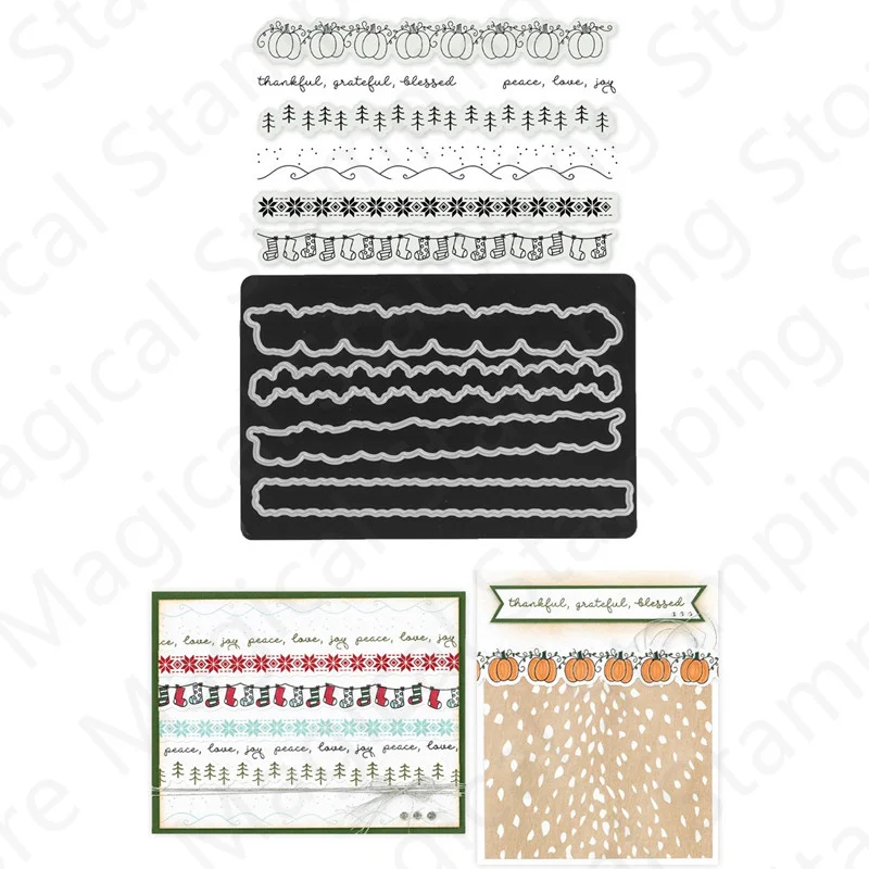 

New Arrival Border pattern texture Clear Stamps and Metal Cutting Dies Sets For DIY Decoration Making Greeting Card Scrapbooking