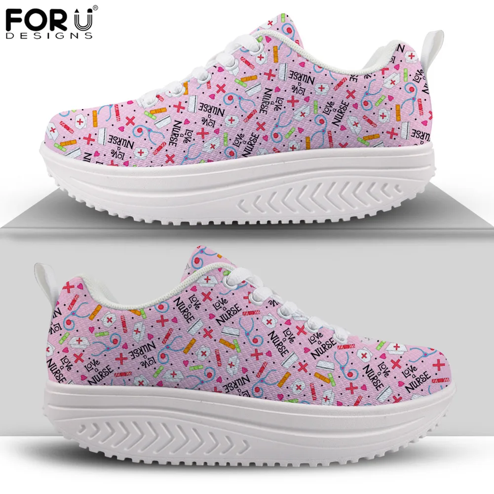 

FORUDESIGNS Women Shoes Nurse Casual Flats Platform Fashion Sneakers Ladies Nursing Pattern Swing Shoes Height Incresing Shoes
