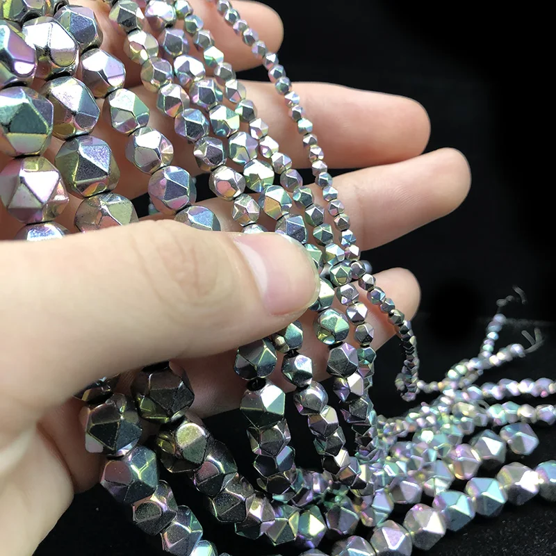 

Plating Light Purple Colorful Stone Faceted Natural Hematite Loose Spacer Beads For Jewelry Making DIY Bracelet Accessories 15''