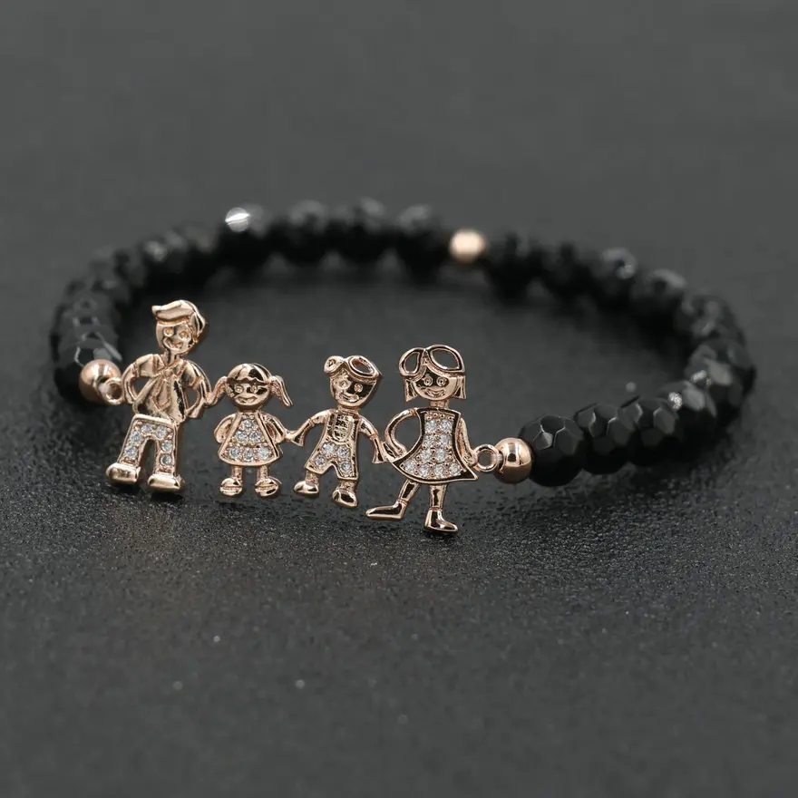 Sweet Micro CZ Dad Mum Boy Girl Family Bracelet For Women Natural Stone Bracelets Couples Chakra Jewelry Gift Pulseira Mujer | Украшения и