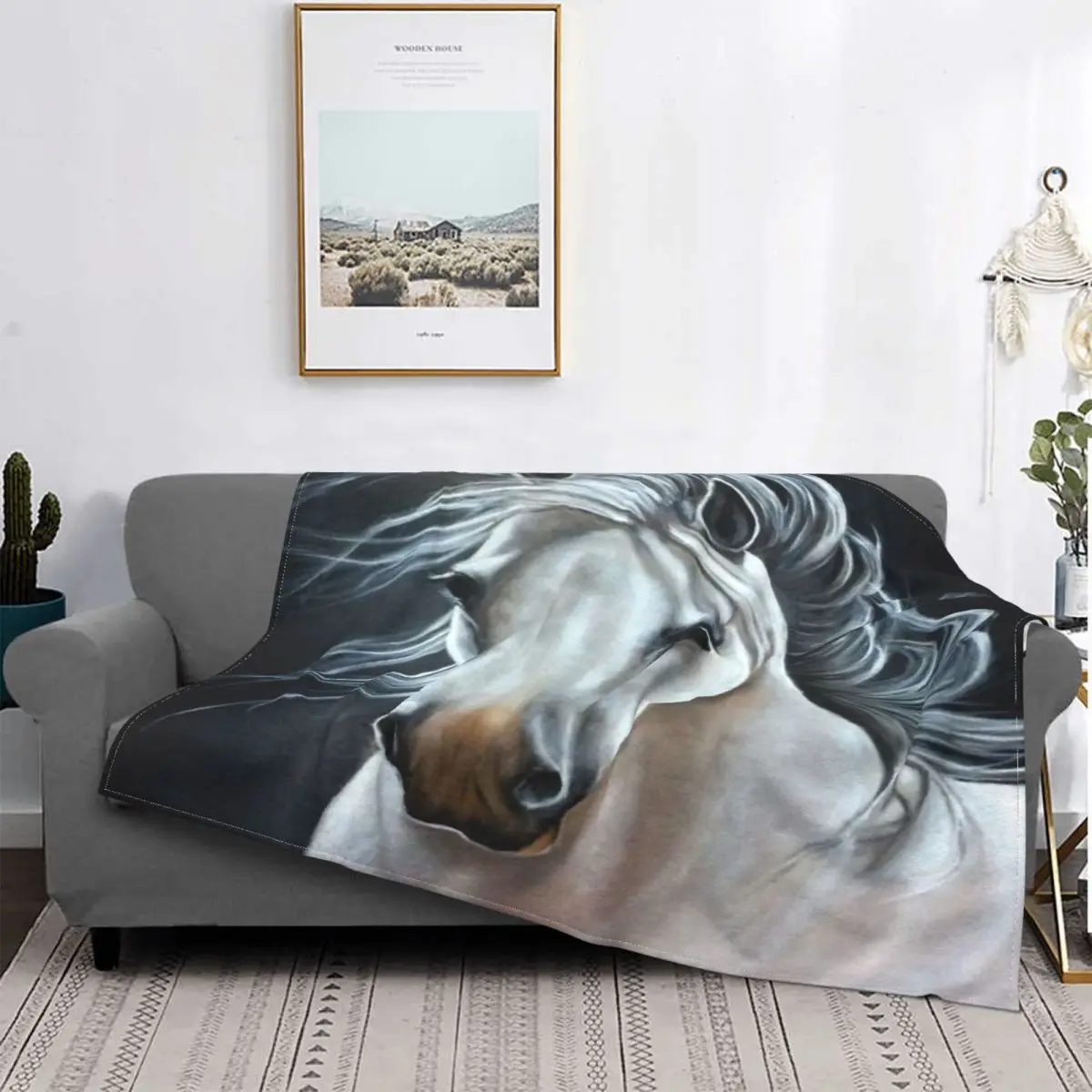 

Horses Face Art Blankets Coral Fleece Plush Winter Nature Wild Animals Breathable Warm Throw Blankets for Sofa Bedroom Rug Piece