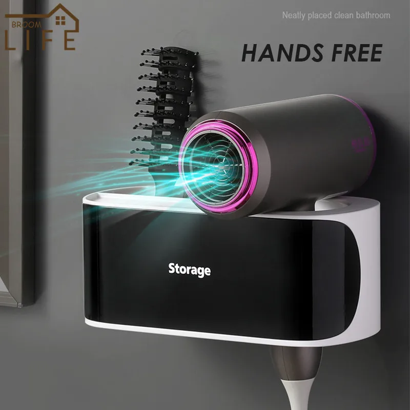 

Bathroom Hair Dryer Holder Shower Shelves Cosmetic Shampoo Storage Basket Bathing Organizer Wall Mounted Kitchen Rack Home Decor