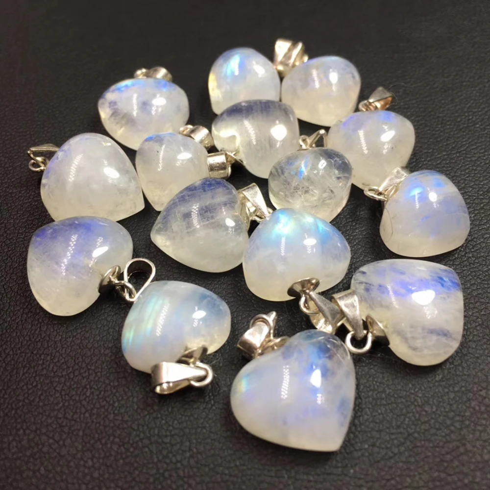 Естественный синий свет лунный камень сердце кулон ожерелье для женщин женское