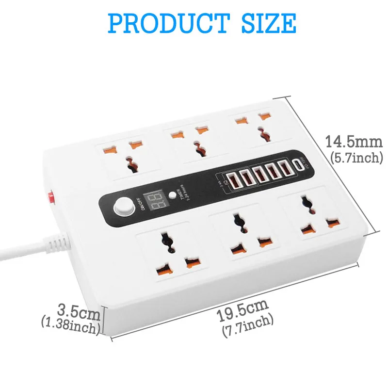Удлинитель Универсальный с защитой от перенапряжения и таймером 5USB портов 5 В 3 4