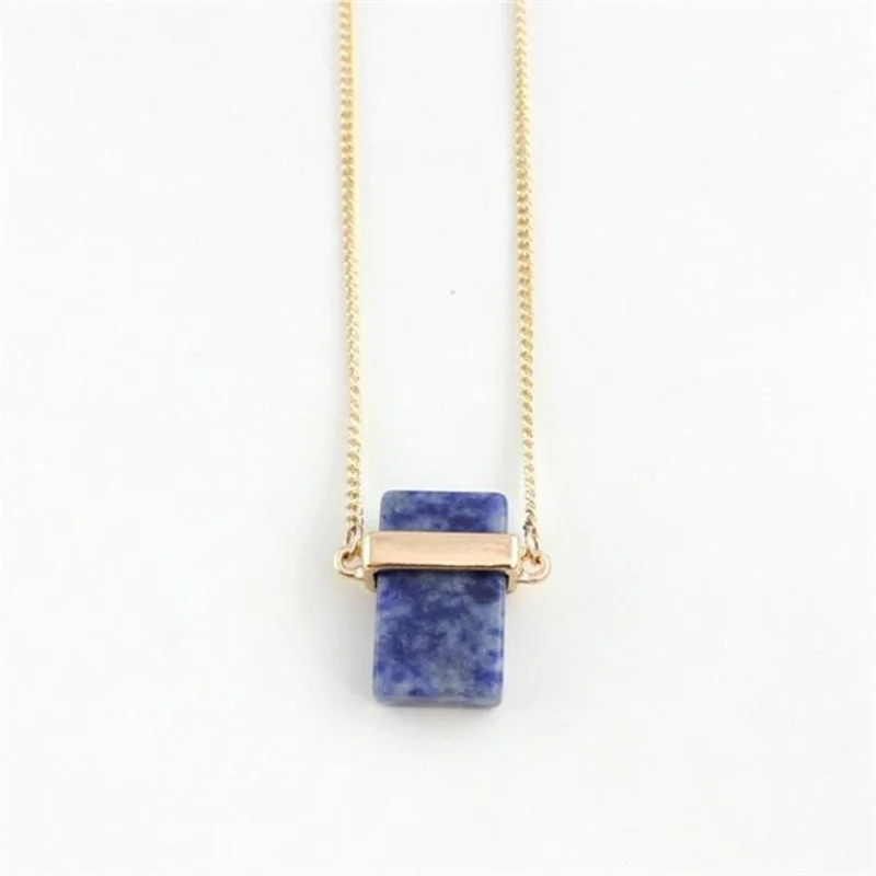 Синий розовый кварц калаллейт ожерелье прямоугольник натуральный камень кулон