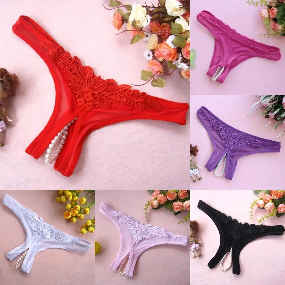Кружевное сексуальное нижнее белье с открытой промежностью жемчужное массажное