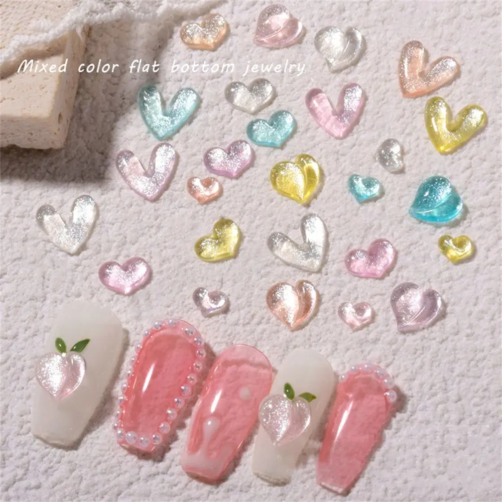 

30pcs Creativity Charms Love Heart DIY Nail Art Resin Nail Decoration Flat Bottom Drill Nail Rhinestones Peach Heart
