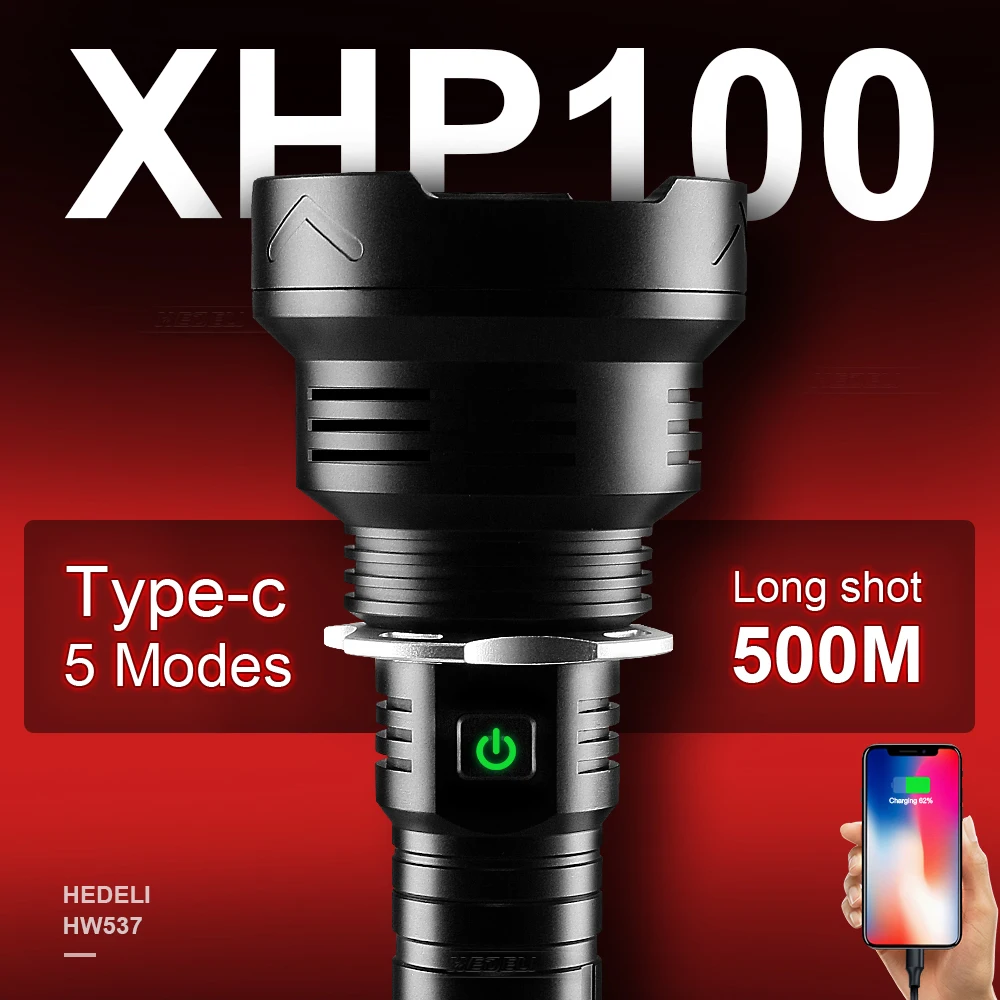 Супер Мощный тактический светодиодный фонарик xhp100 18650 26650 перезаряжаемые