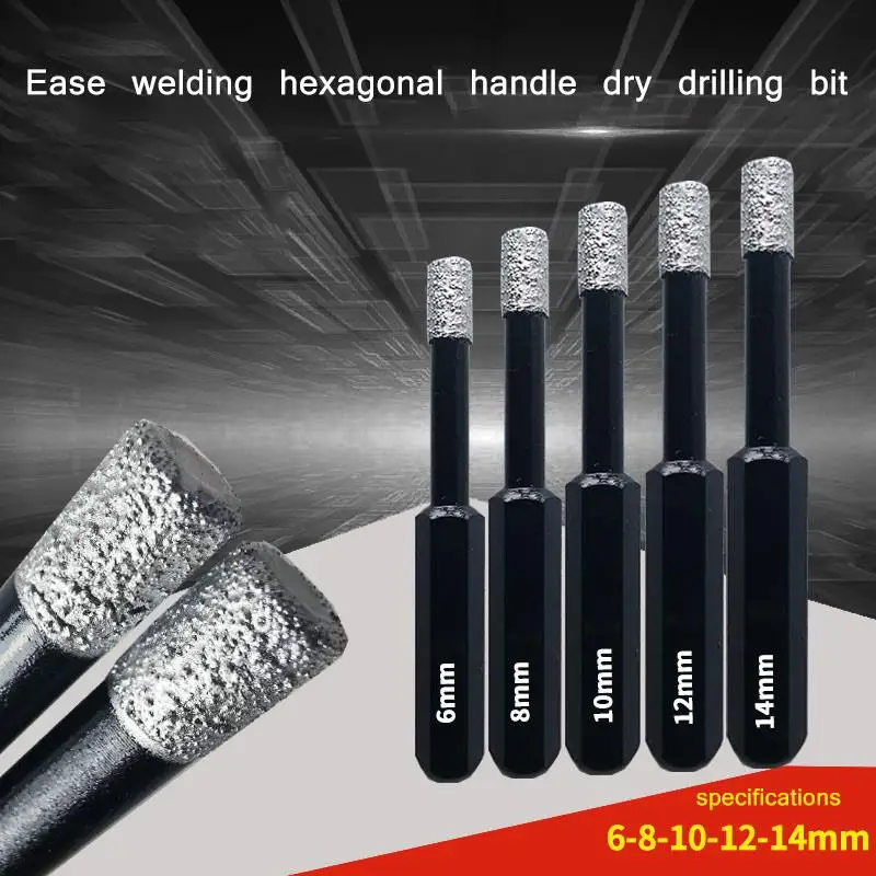 

6/8/10/12/14mm Welding Ceramic Drill Bits Marble Granite U Vitrified Brick Hole Opener Hexagonal Diamond Drill Bit Black Tool