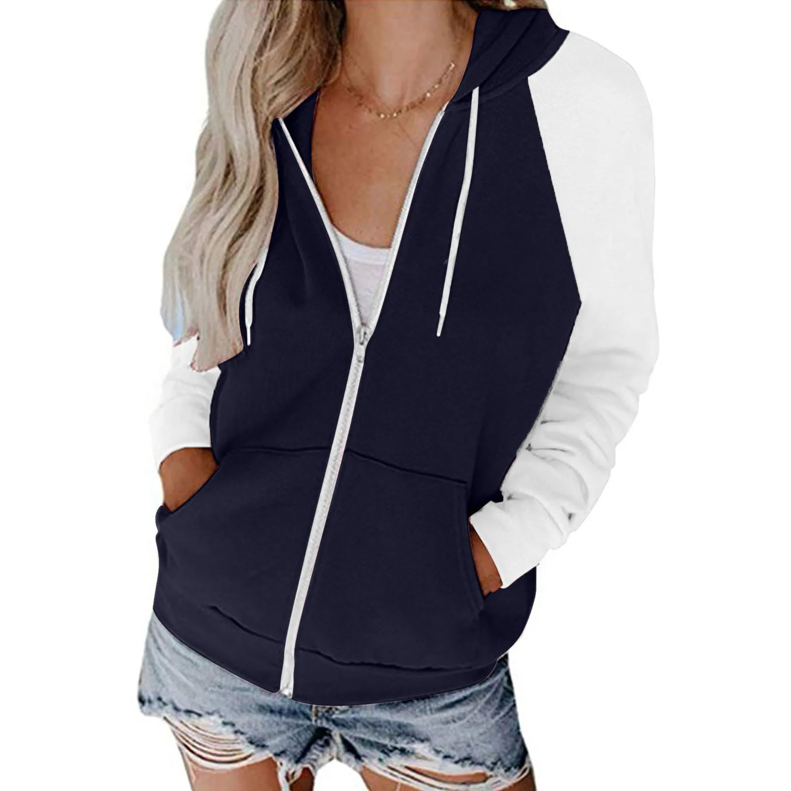 

Women hoodie Sweatshirt moletom Fashion Contrast Color Long Sleeve Zip-Up Casual Jumper Autumn Hoodie Jacket Sweatshirt Coat #40