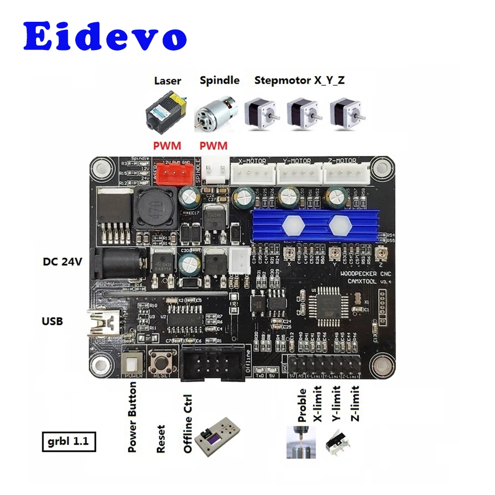 Деревообрабатывающий фрезерный станок Eidevo CNC 3018 гравер лазерный гравировальный