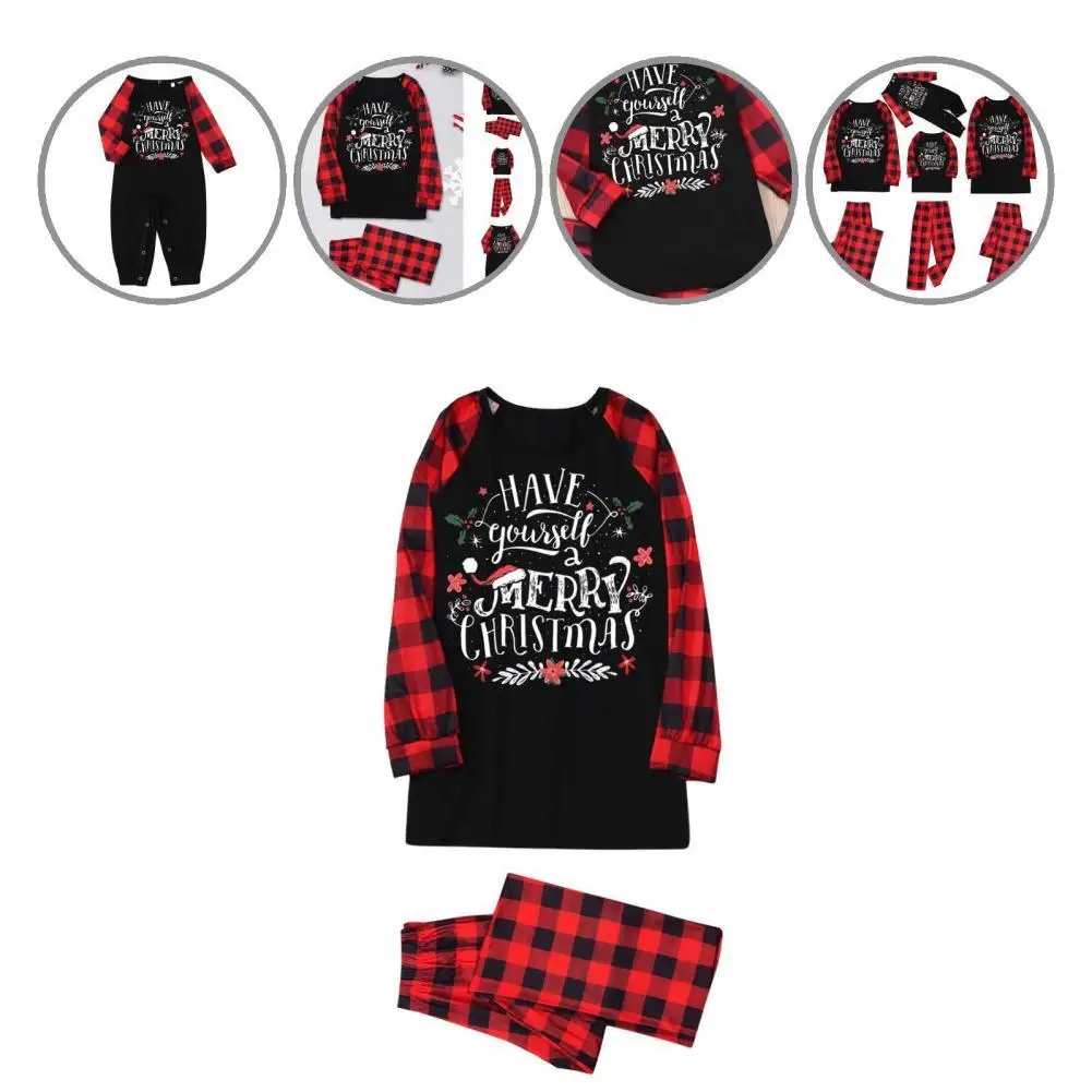 

Two Piece Attractive Merry Christmas Letter Print Xmas Pajamas Set Nightwear Xmas Pajamas Set Loose Fit for Festival
