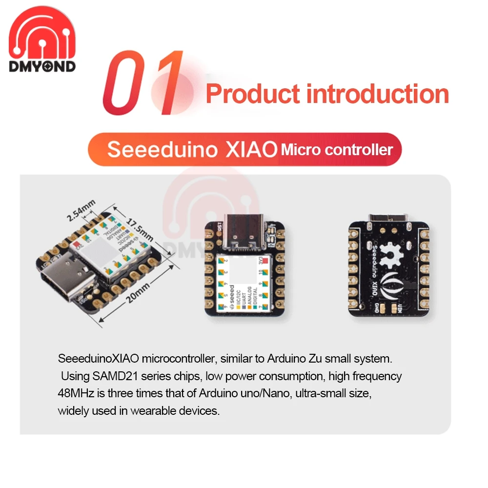 Плата микроконтроллера Mini XIAO Mikrocontroller SAMD21 Cortex M0 + Nano 48 МГц USB Type c SPI для Arduino|Детали и