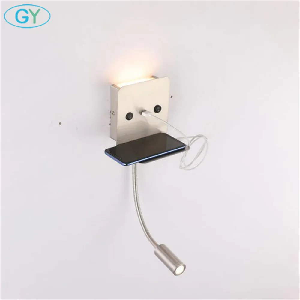 Черная на гибкой ножке светодиодная настенная лампа с usb разъемом для зарядки 3000K