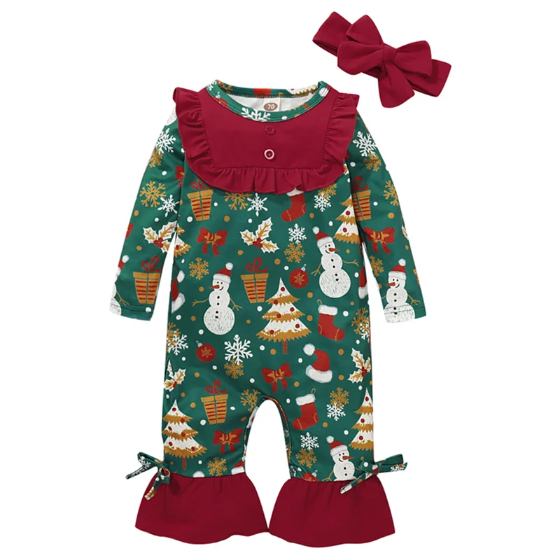 

Christmas New Baby Girl Jumpsuit Spring Autumn Fashion Print Long Sleeve Rompers Playsuits for Newborns Cotton Soft Kids Clothes