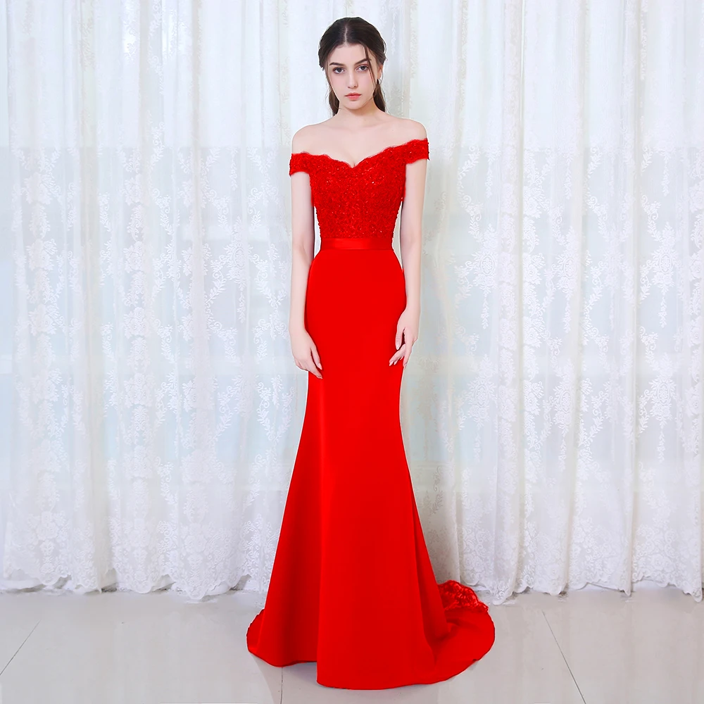 BEPEITHY Robe De Soiree Русалка бургундское длинное вечернее платье вечерние элегантные vestido de festa длинное платье для выпускного вечера с поясом - Цвет: bright red