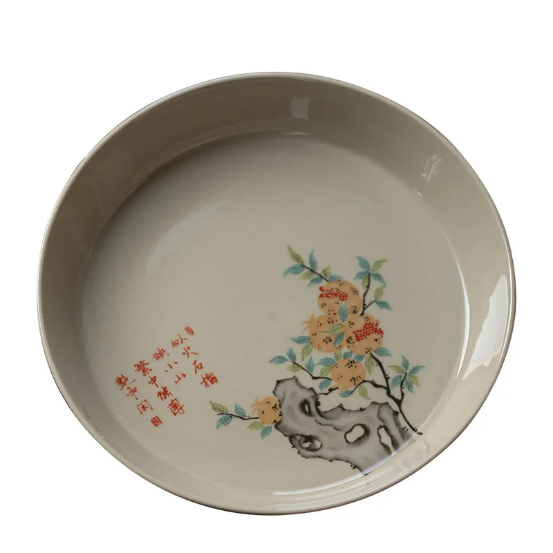 

Green Tea Pot with Japanese-style Ceramic Dry Tea Tray, Round Tea Tray, Simple Home Refreshment Tray, Fruit Tray, Dessert Tray