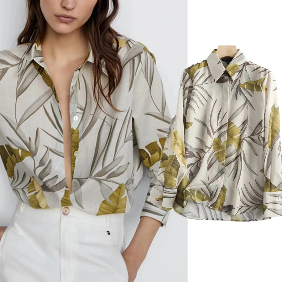 

Summer Blouse Women England Office Lady Elegant Tropical Printing Blusas Mujer De Moda 2021 Shirt Women Blouse and Tops