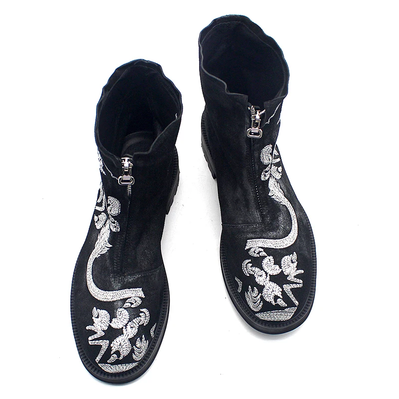 Мужские ботильоны с вышитым серебряным драконом винтажные ковбойские ботинки
