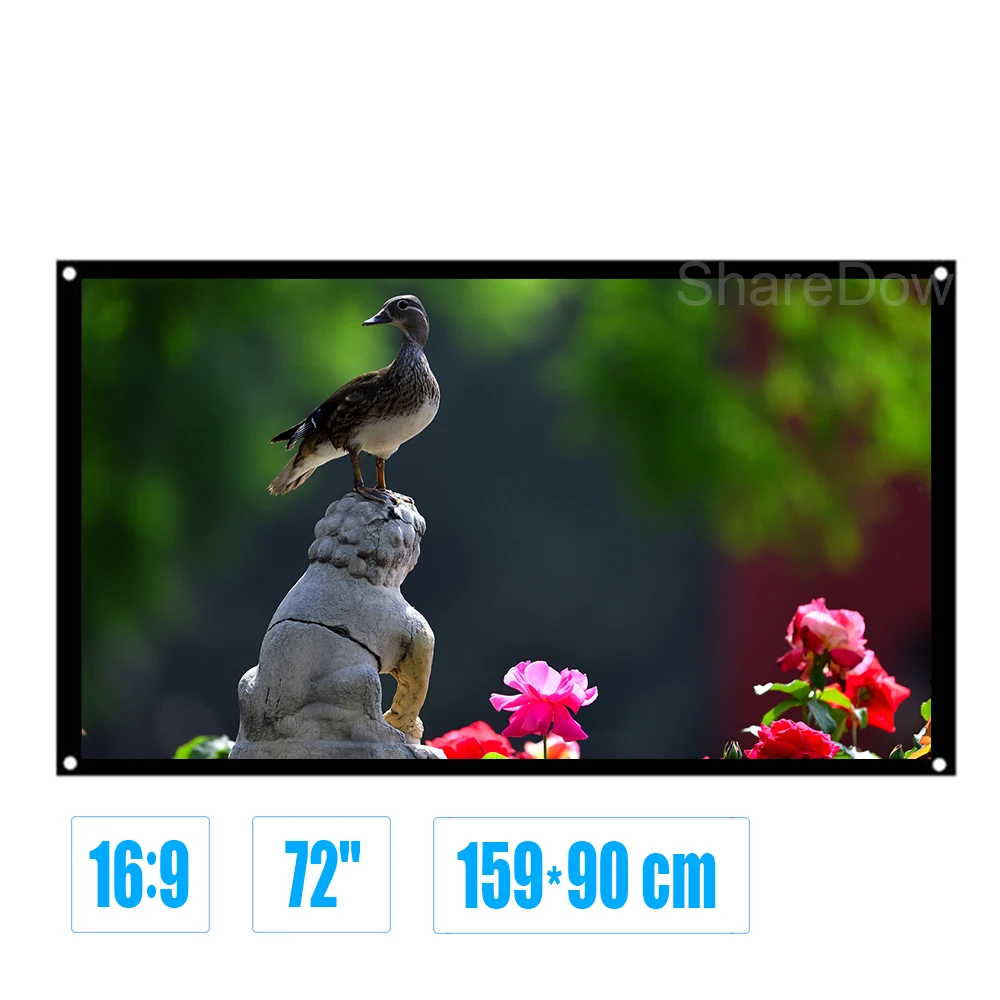 Экран для проектора 72 дюйма 16:9 матовое стекло из белого волокна настенный экран