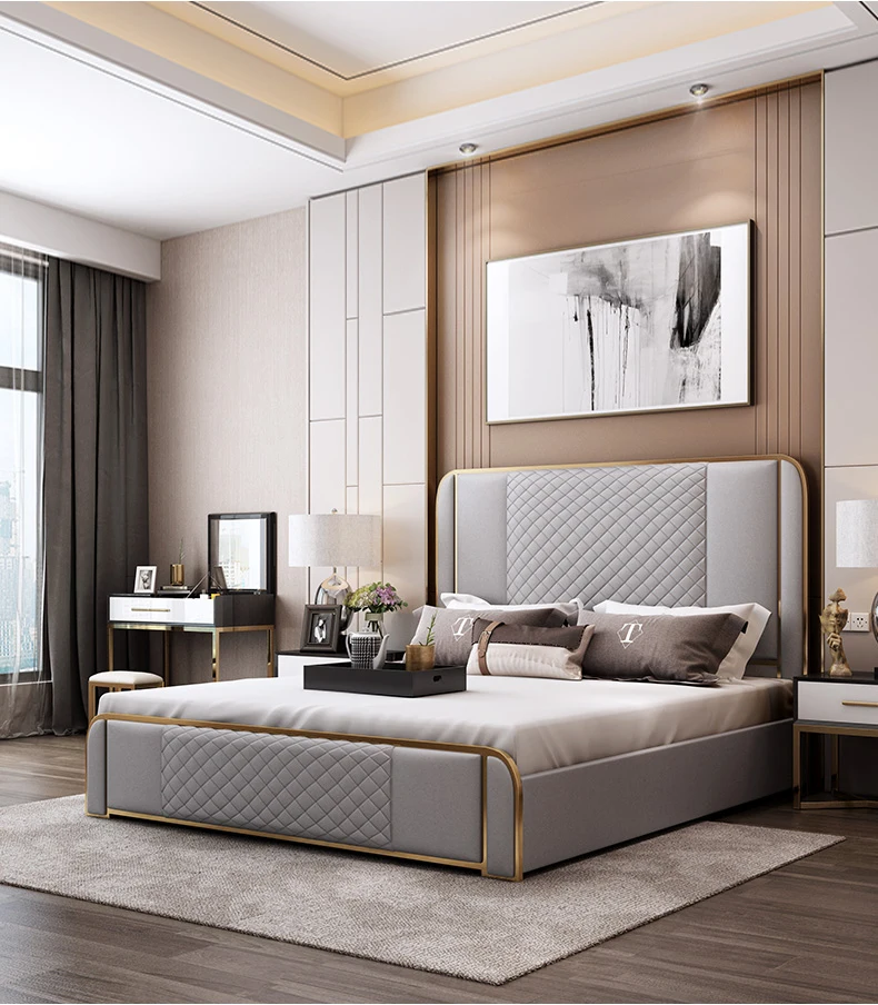 European style Velvet Tufted Headboard Wooden Classic King Size modern bedroom furniture |