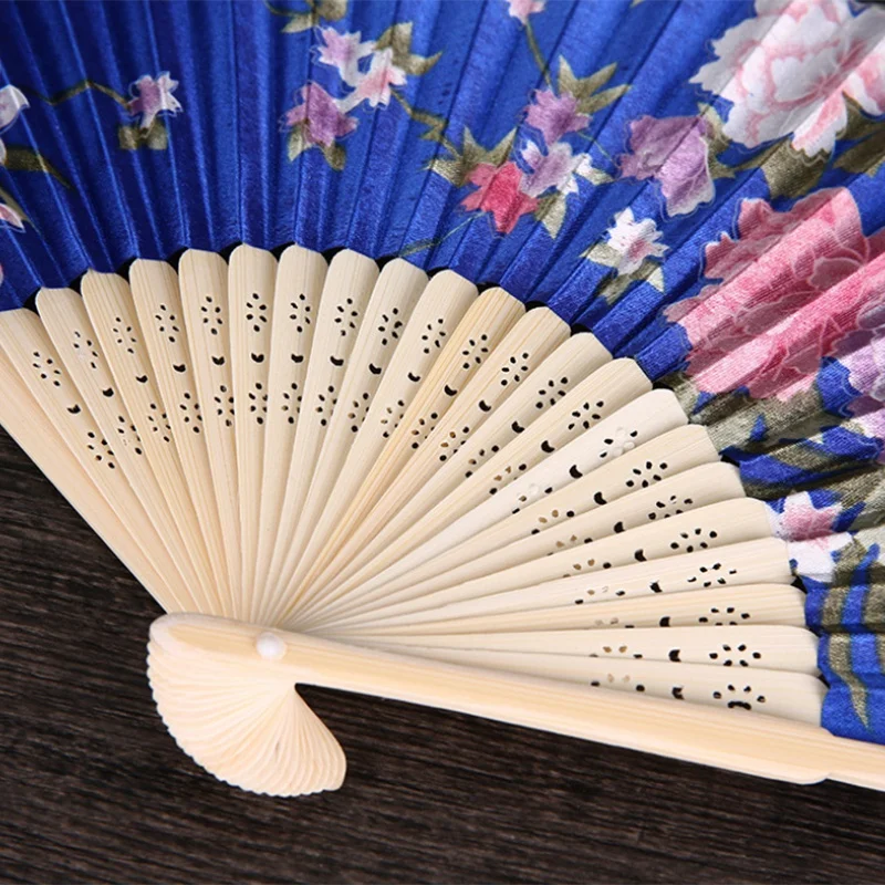 

24 Piece Folding Fan, Silk Flower Folding Fan, Cloth Folding Fan, Bamboo Ribs for Wedding Banquet (Ran Color)