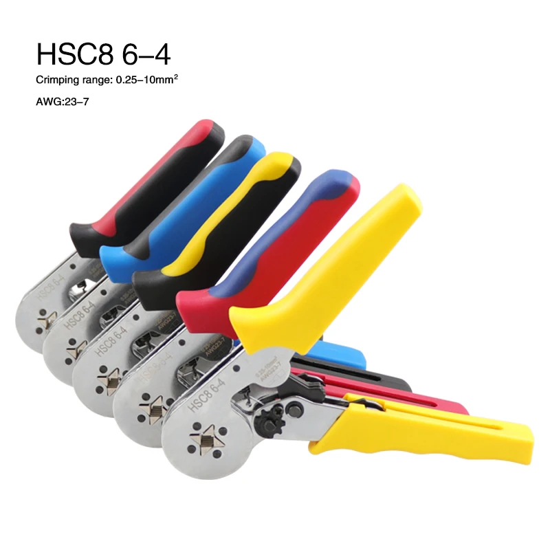 

HSC8 6-4 Quadrilateral Crimping Pliers Self-adjusting Tubular Terminal Crimper Tool 0.25-10mm 23-7AWG Crimp Plier High Precision