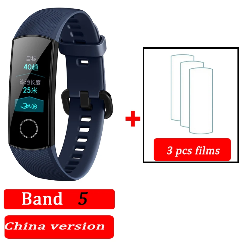 blue CN band5 3film Honor Band 4 band 5 умный Браслет 50 м водонепроницаемый цветной сенсорный экран пульсометр сна оснастка умный Браслет - Цвет: blue CN band5 3film