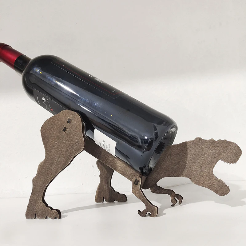 

New Creative Wooden Wine Racks Home Decorations Assembled Wine Ornaments Dinosaur Shape Handicraft Wine Holder Exquisite Gift