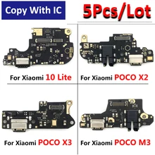 5Pcs， New USB Charging Port Dock Charger Plug Connector Board Microphone Board Flex Cable For Xiaomi Mi 10 Lite Poco M3 X3 X2