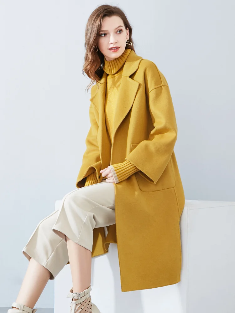 

Новинка Зима 2021, универсальное шерстяное пальто средней длины с лацканами для женщин