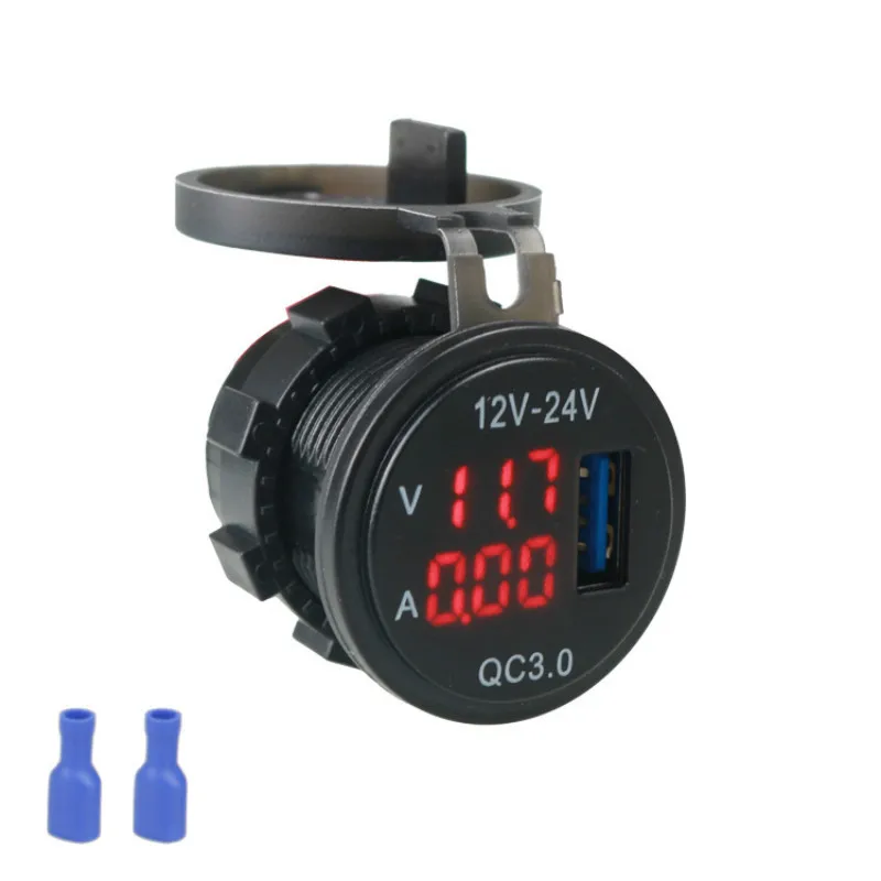 

QC 3.0 USB Charger Socket Outlet Power Charger Blue LED Digital Display Car Cigarette Lighter For Motorcycle Auto Truck ATV Boat