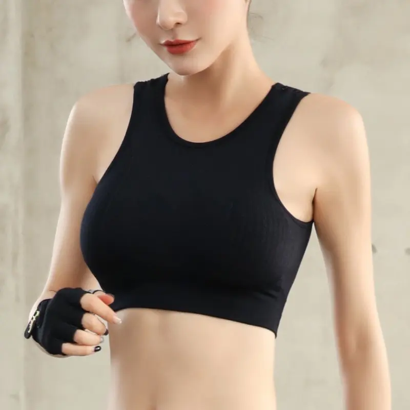 Бесшовный спортивный бюстгальтер для фитнеса женский топ бега розовый с мягкими