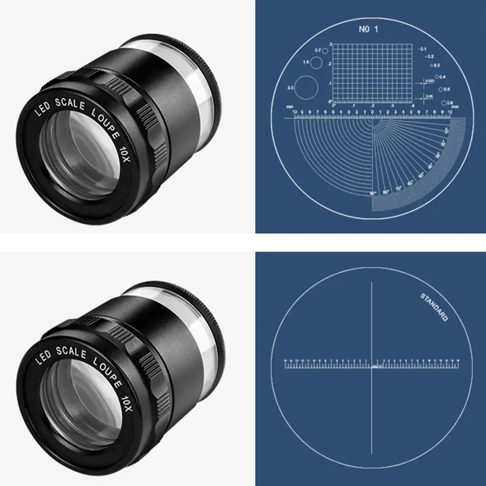 

10X Magnifying Glass Stand Measuring Magnifier Scale Loupe with LED Light lupa de aumento 10X con lupa escalonada