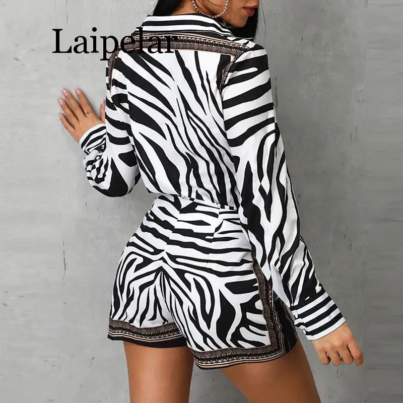 Женский короткий костюм с принтом зебры повседневная однобортная рубашка на