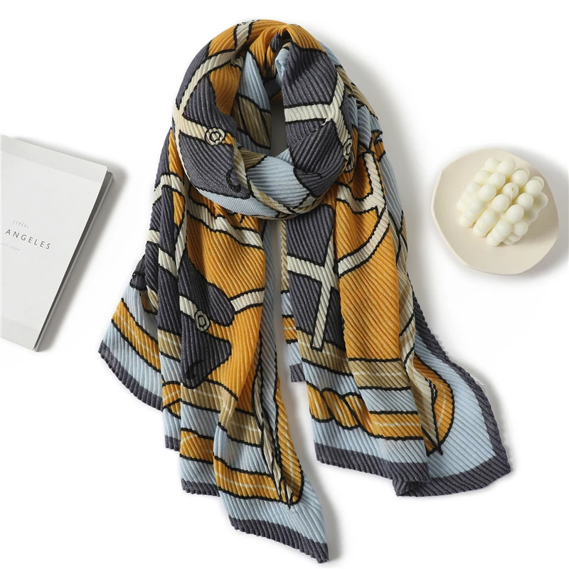 

2021 Winter Warm Horse Crinkle Cotton Scarf Shawl Women Autumn Pashmina Foulard Muslim Headband Hijab New Print Warps Stoles