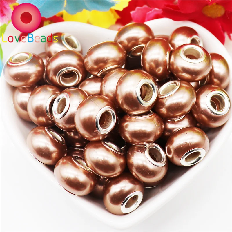 10Pcs White Color Pearl Resin Murano Charms European Beads Big Hole Beads Rondelle Spacer Fit Snake Chain Charm Pandora Bracelet images - 6