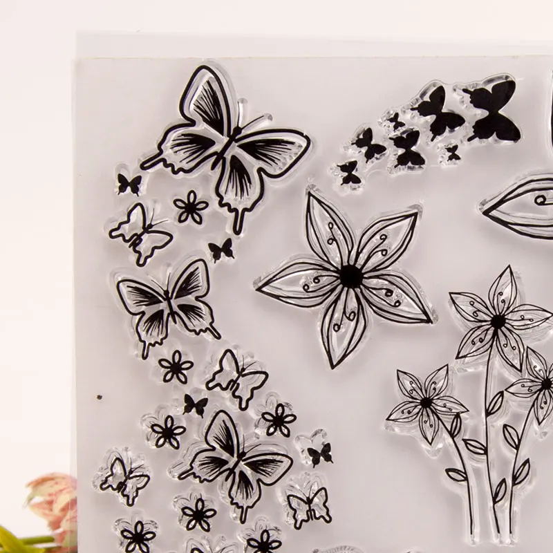 

16x16 Flowers Butterflies Transparent Clear Silicone Stamp/Seal for DIY Scrapbooking/photo Album Decorative Card Making