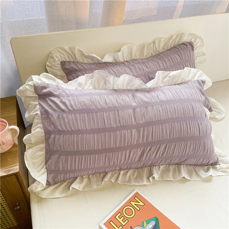 

Romantic Princess Korean Style Pillowcase Home Decor White Blue Purple Lotus Leaf Pillow Cover Single 48*74cm Pillowcase