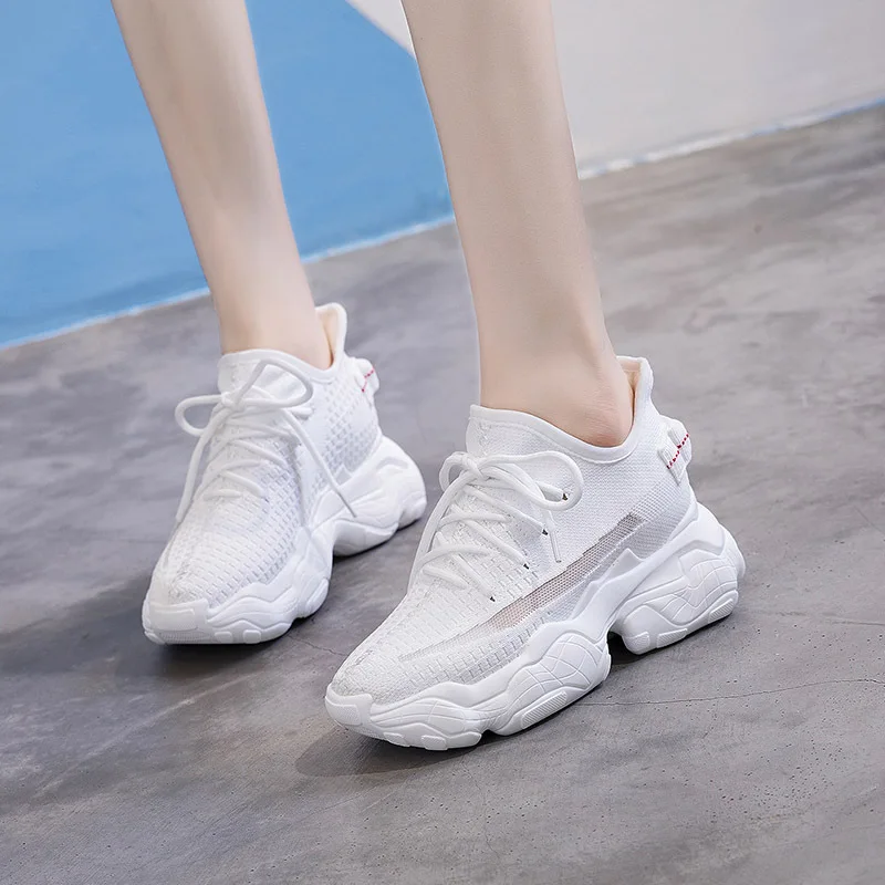 

2020 new ladies increased thick bottom small white shoes fly woven casual waterproof mesh sports shoes walking shoes women