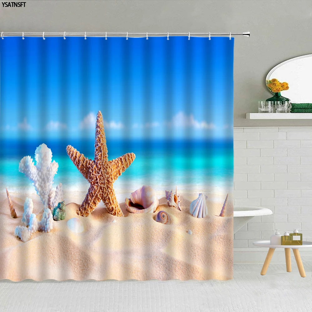 

Морская звезда, ракушка, закат, Чайка, занавеска для душа, приморский пляж, искусственные окна, ткань, Товары для ванной комнаты, подвесная за...