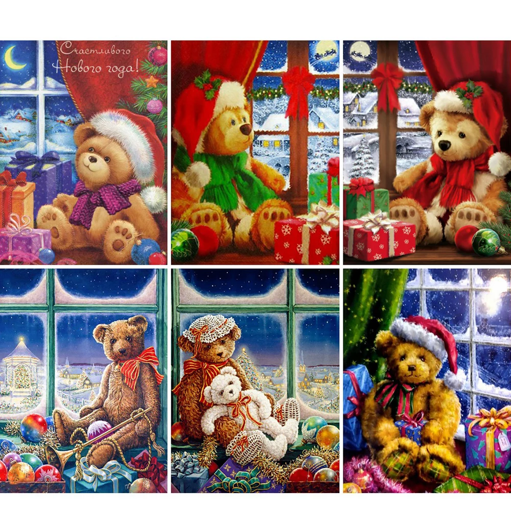 

Полный алмаз 5D DIY Рождественская Алмазная вышивка медведь Алмазная картина мультфильм Вышивка крестом Стразы Мозаика Искусство ручной раб...